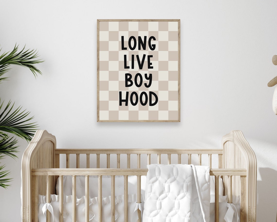 Long Live Boyhood Beige Checkerboard Retro Toddler Boy Room Wall Art - Image 5
