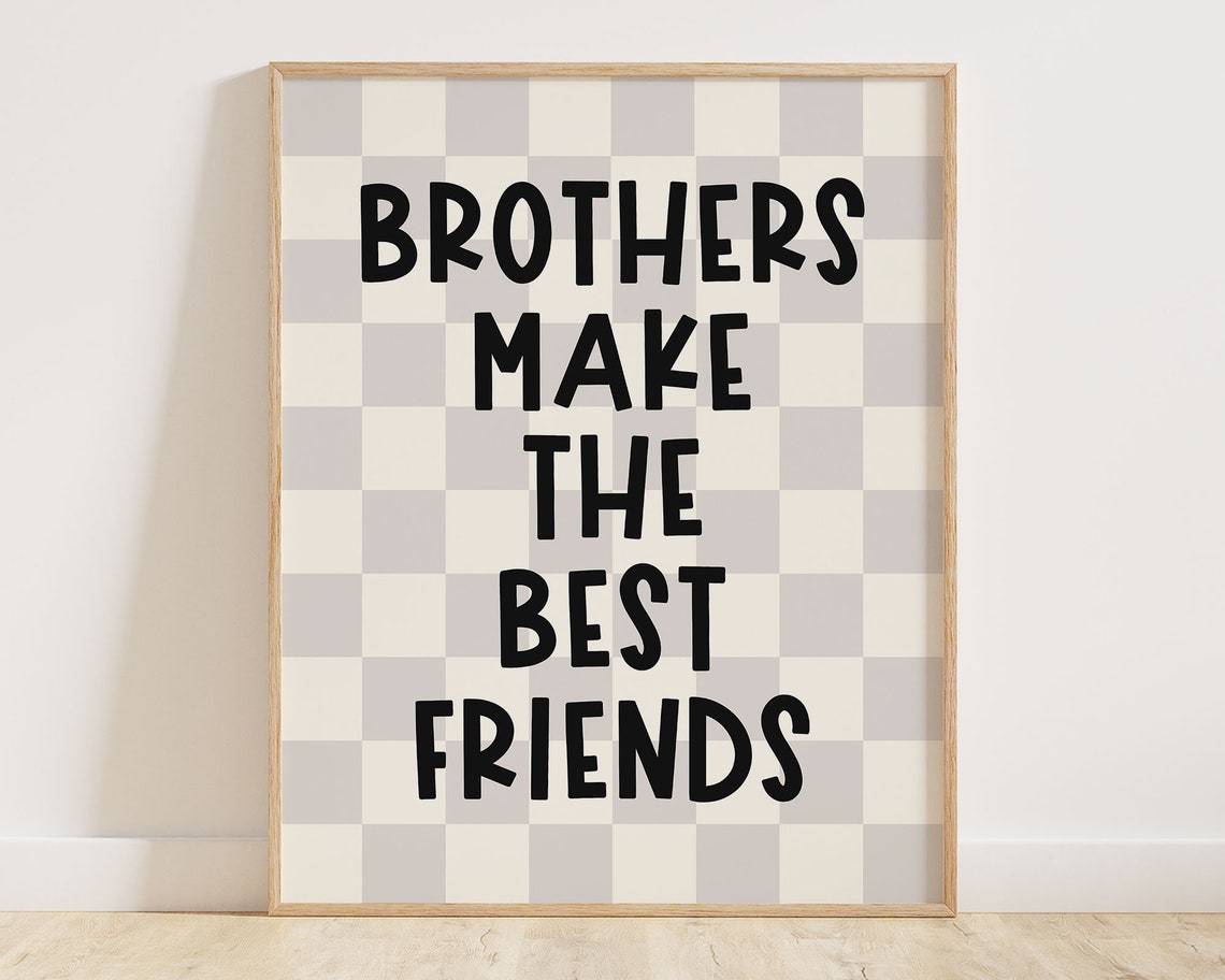 Brothers Make The Best Friends Greige Checkerboard Boys Room Wall Art - Image 2