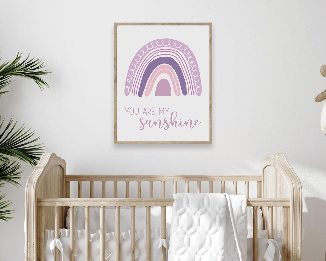 You Are My Sunshine Purple Rainbow Nursery Quote Baby Girl Poster - Image 4