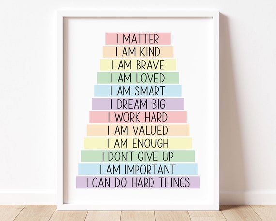 Kids Daily Affirmations Wall Art Pastel Rainbow Kids Playroom Sign Affirmation Poster Positive Affirmation Wall Art