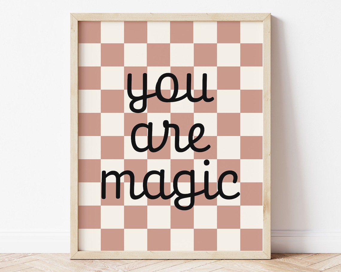 You Are Magic Dusty Rose Checkerboard Script Trendy Girls Room Wall Art - Image 2
