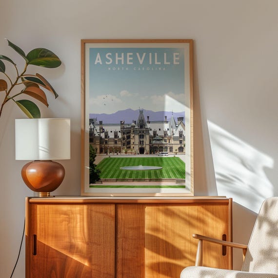 Asheville Nc Wall Art Print Travel Poster North Carolina Decor Biltmore Estate Charlotte Gifts