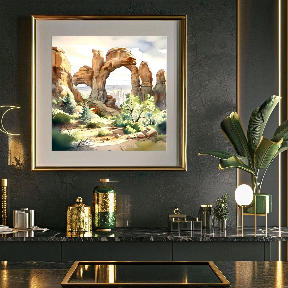 Arches National Park Double Arch Sandstone Desert Painting Poster - Image 3