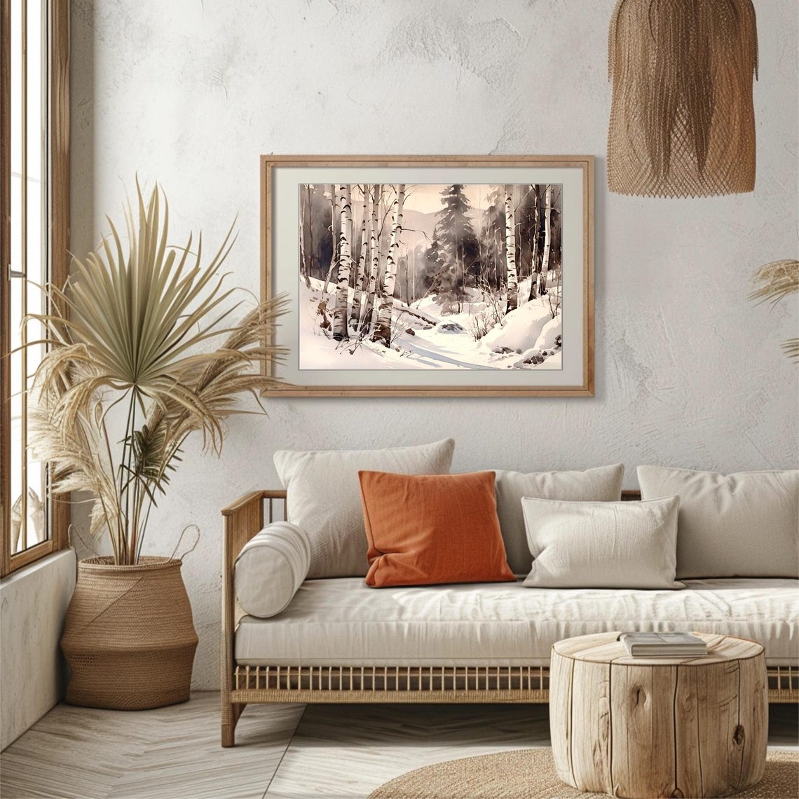 Snowy Birch Forest Winter Snowfall Trees Black White Art Poster - Image 4