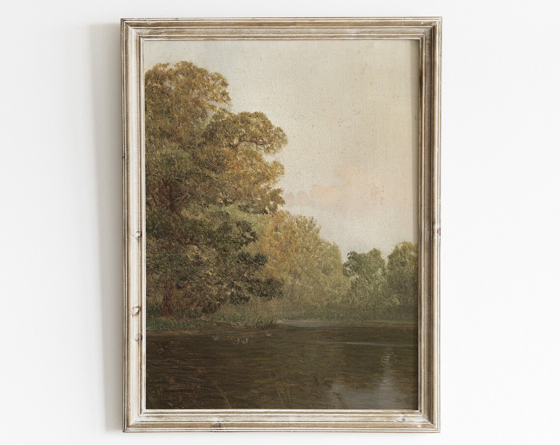 French Country Neutral Green Landscape Art Print