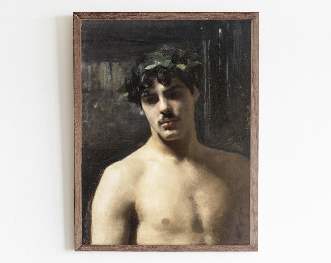 Vintage Nude Man Portrait, Antique Wall Art Print