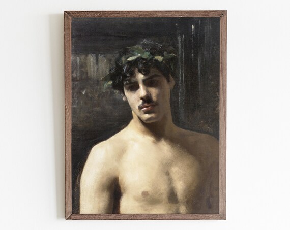 Vintage Nude Man Portrait, Antique Wall Art Print