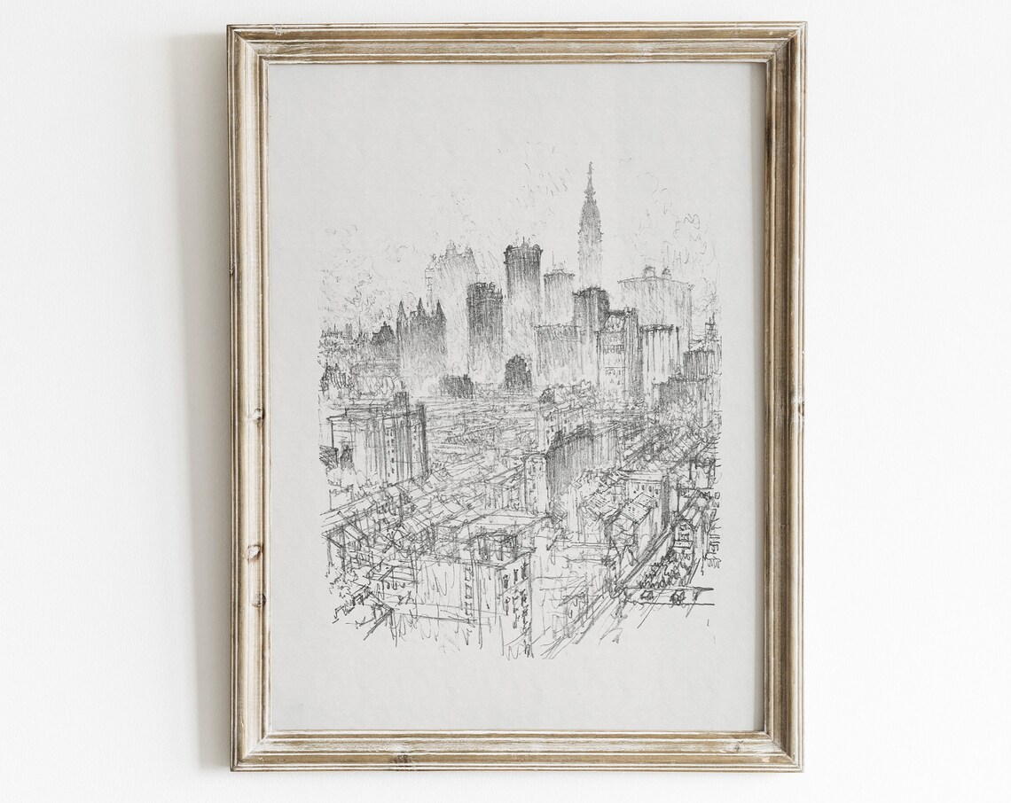 New York City Vintage Sketch Panorama Art Print