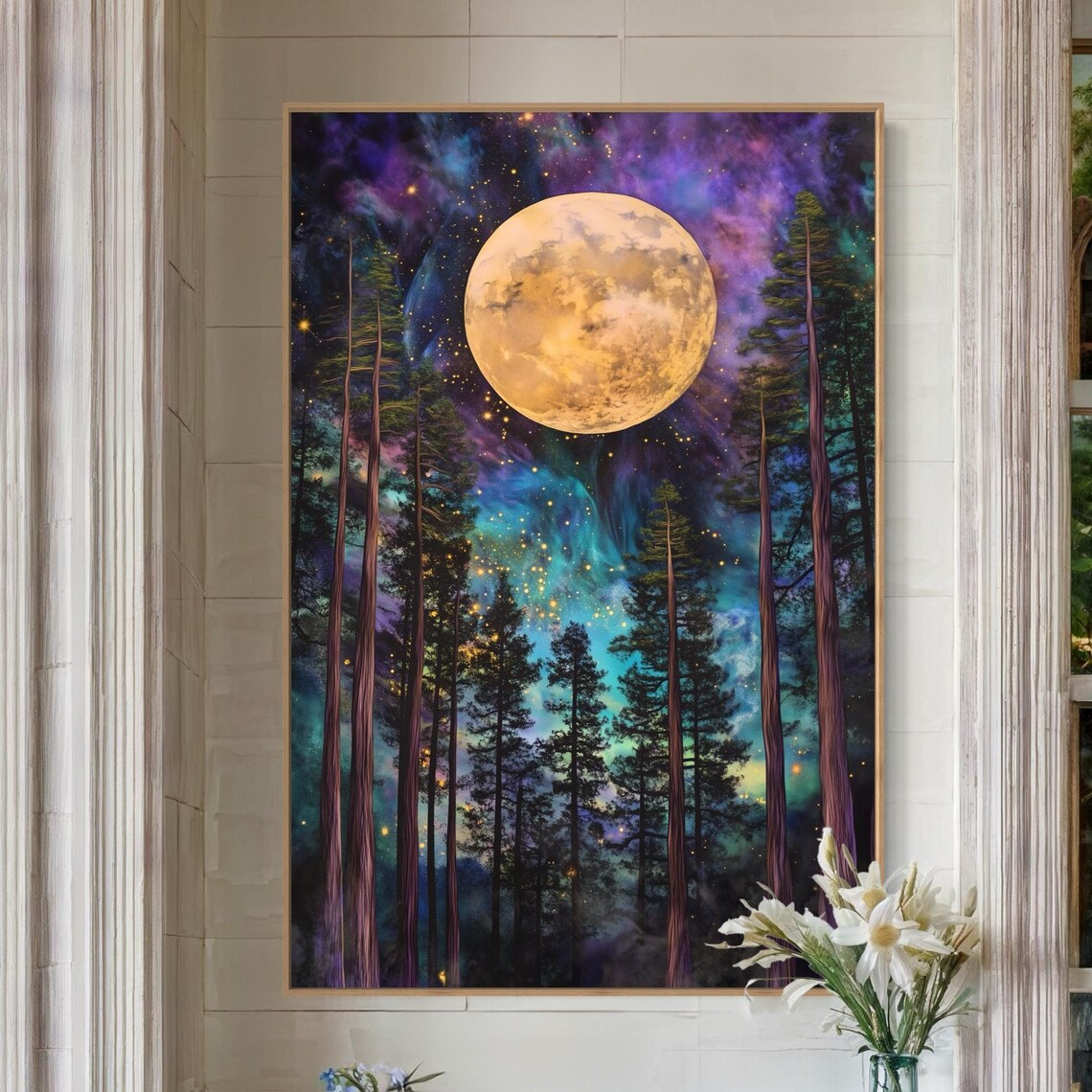 Enchanted Forest Full Moon Night Sky Art Print
