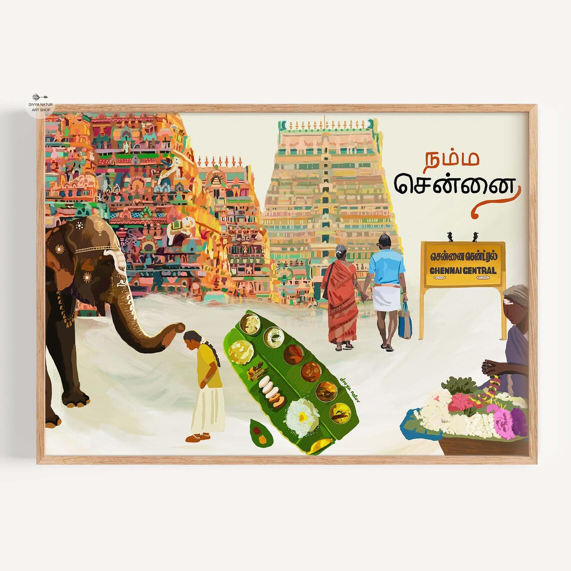 Namma Chennai Temple Elephant Tamil Culture Travel Piece Poster