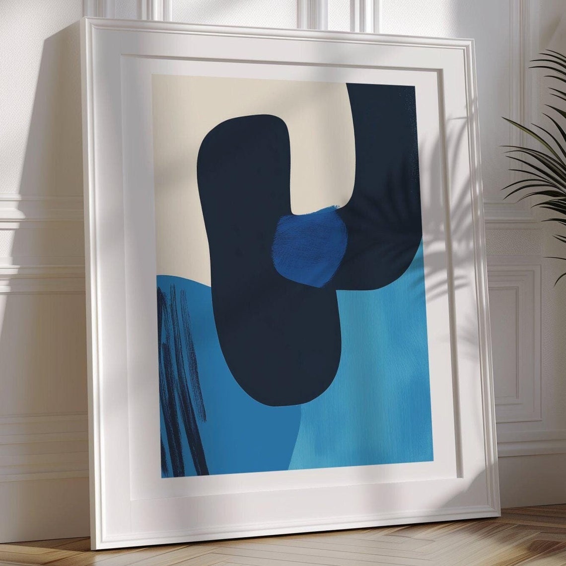 Dark Navy U Shape Abstract on Cobalt Blue Field Modern Poster