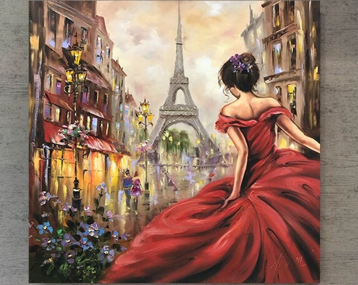 Woman In Paris Oil Painting On Original Ballerina Wall Art Lady In Red Dress Painting Romantic Artwork Ballerina Painting Paris Decor - Image 3