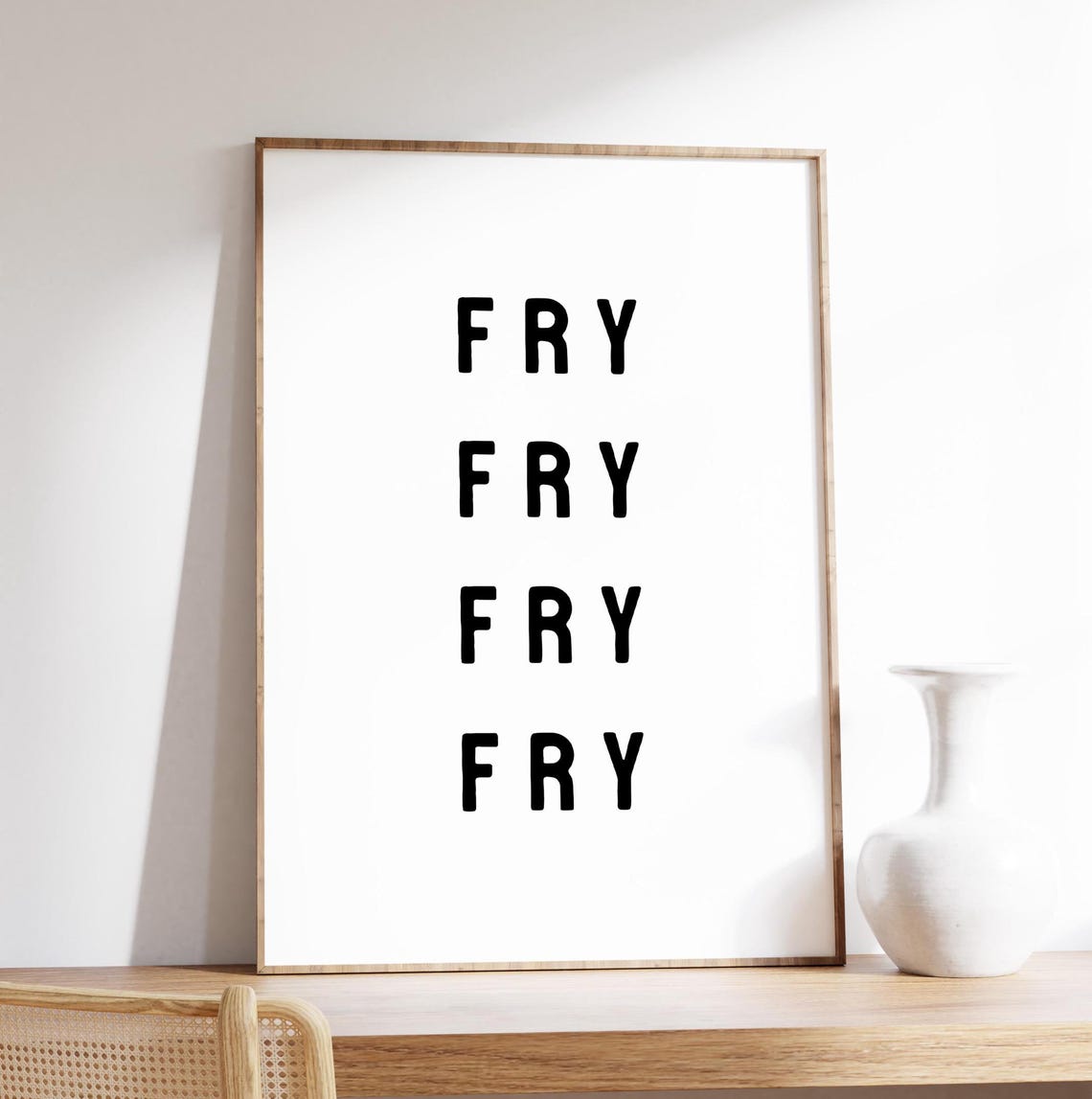 Fry Typography Kitchen Minimalist Black White Cooking Word Wall Art