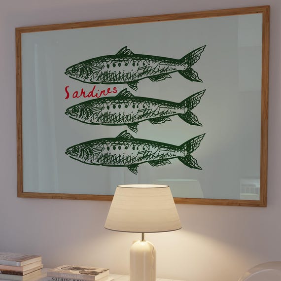 Sardines Wall Art, Vintage Seafood Kitchen Art Print