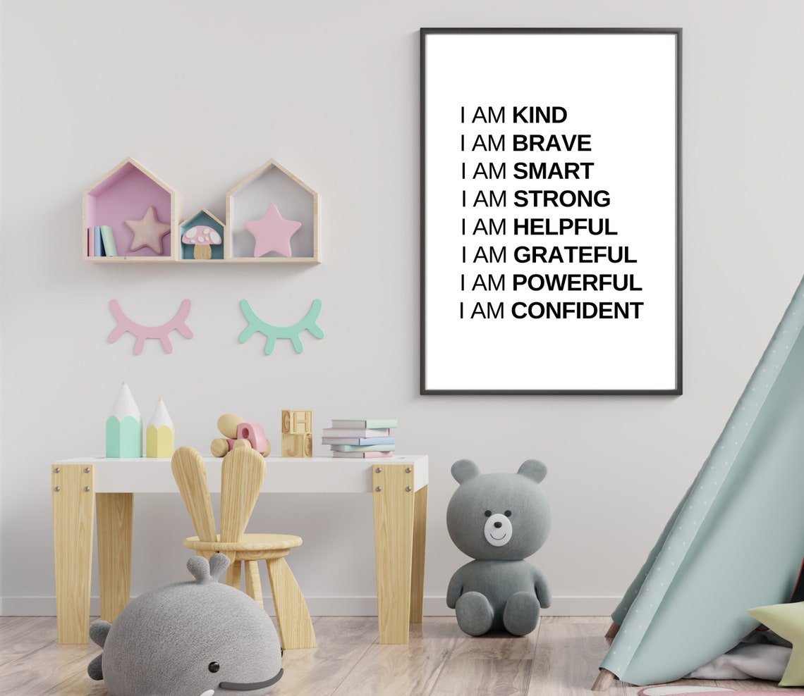 Kids Daily Affirmations I Am Kind Brave Smart Confidence Poster - Image 4