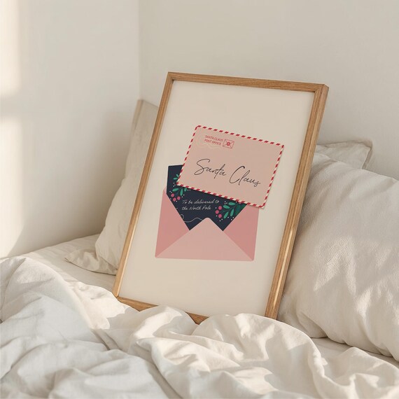 Pink Santa Claus Letter North Pole Envelope Holiday Art Print