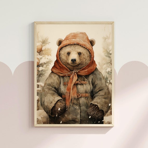 Cute Winter Bear Nursery Print Christmas Wall Art For Kids Room Cozy Holiday Season Print Baby Room Christmas Decor