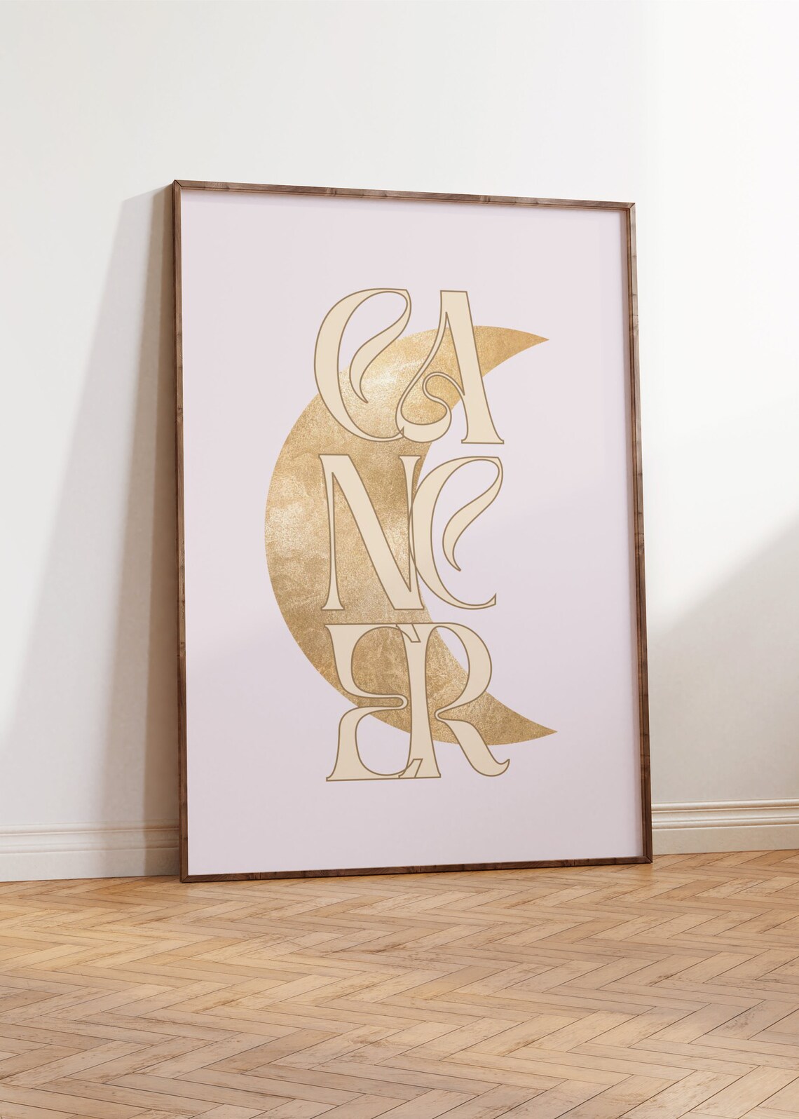 Cancer Gold Crescent Moon Art Nouveau Blush Pink Zodiac Typography Poster - Image 4