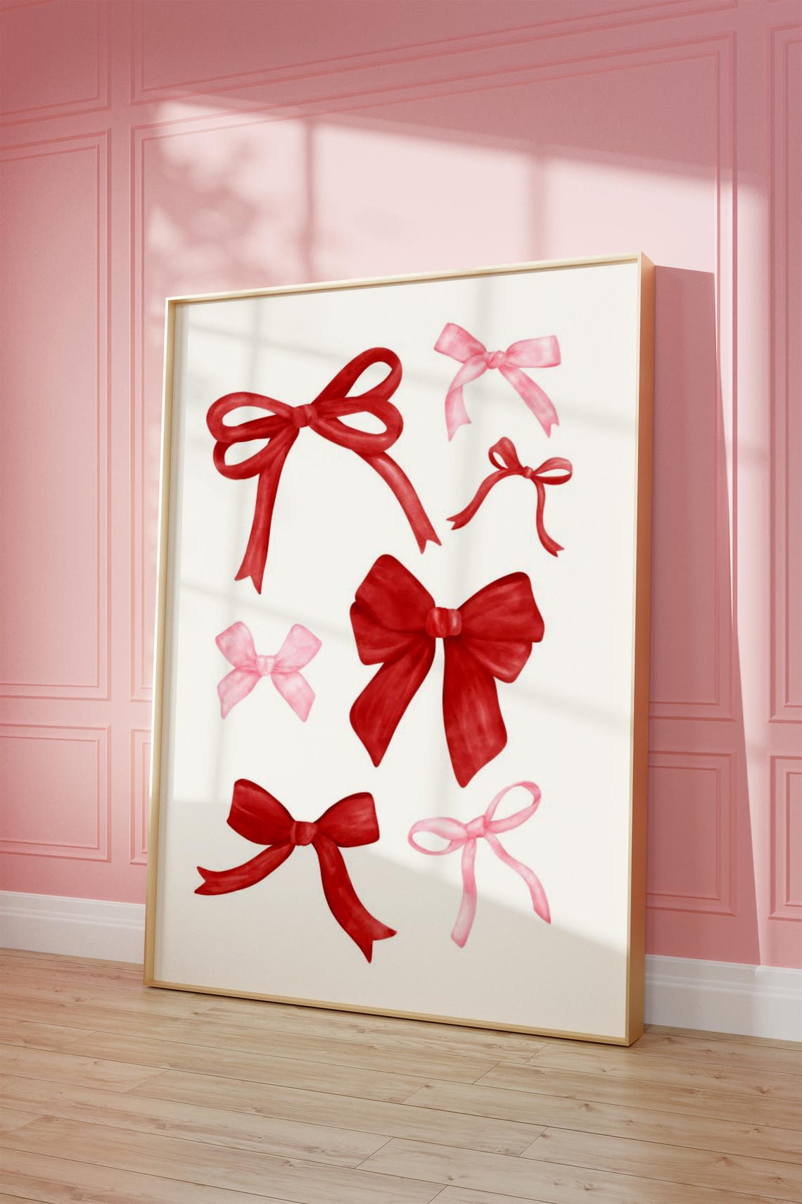 Red and Pink Watercolor Bow Collage Cute Coquette Girly Wall Art - Image 2