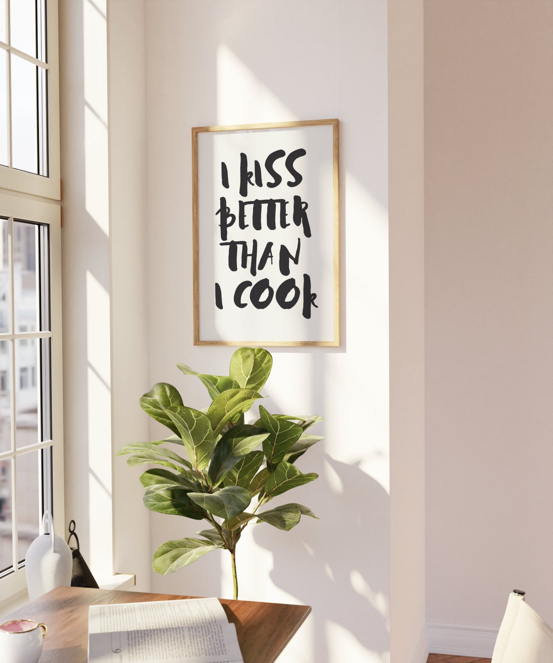 I Kiss Better Than I Cook Playful Handwritten Kitchen Quote Poster - Image 4