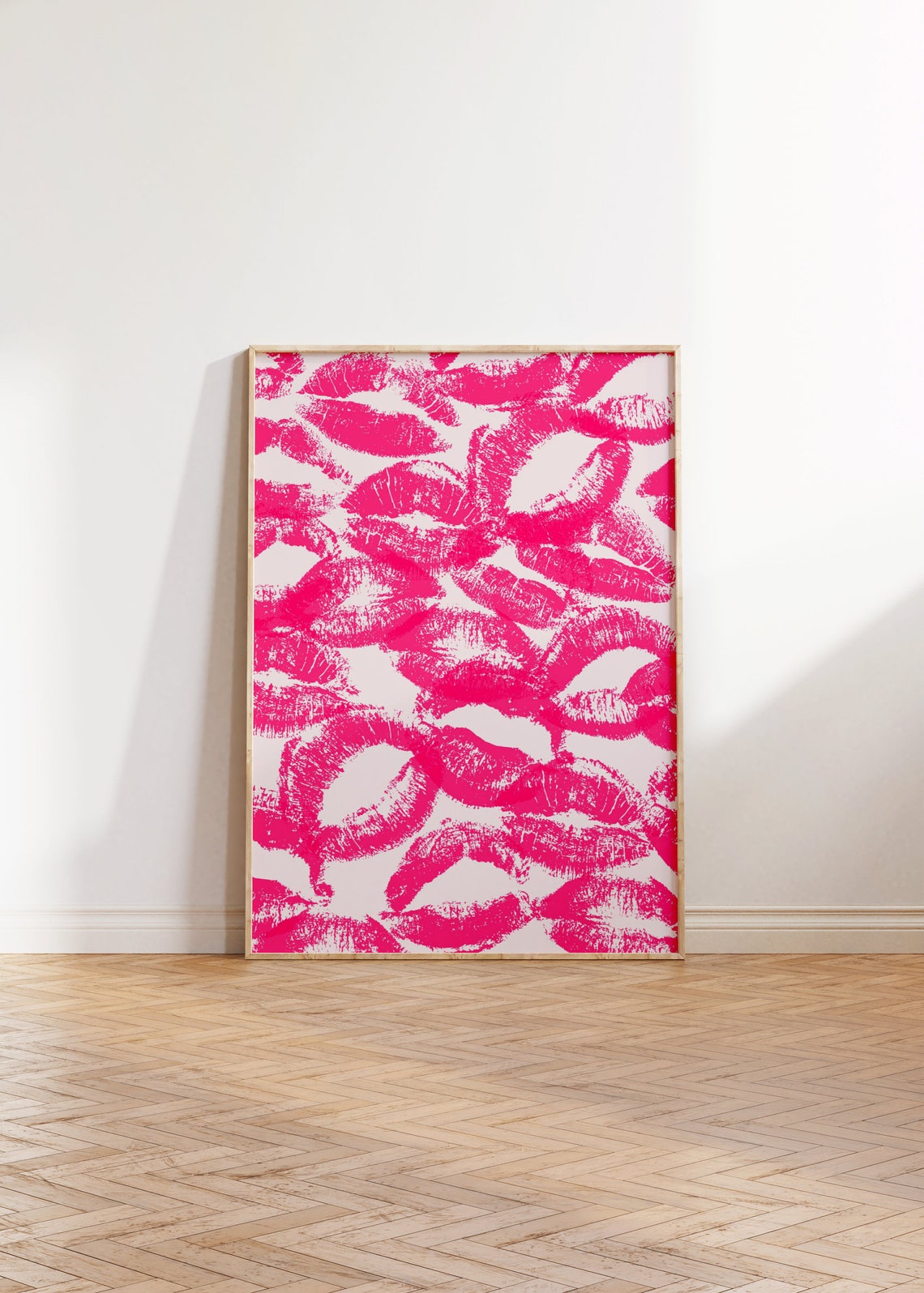 Trendy Lipstick Kisses Print Y2k Funky Wall Art Pink Mouth Kisses Poster Modern Wall Art Woman Print French Kiss Print