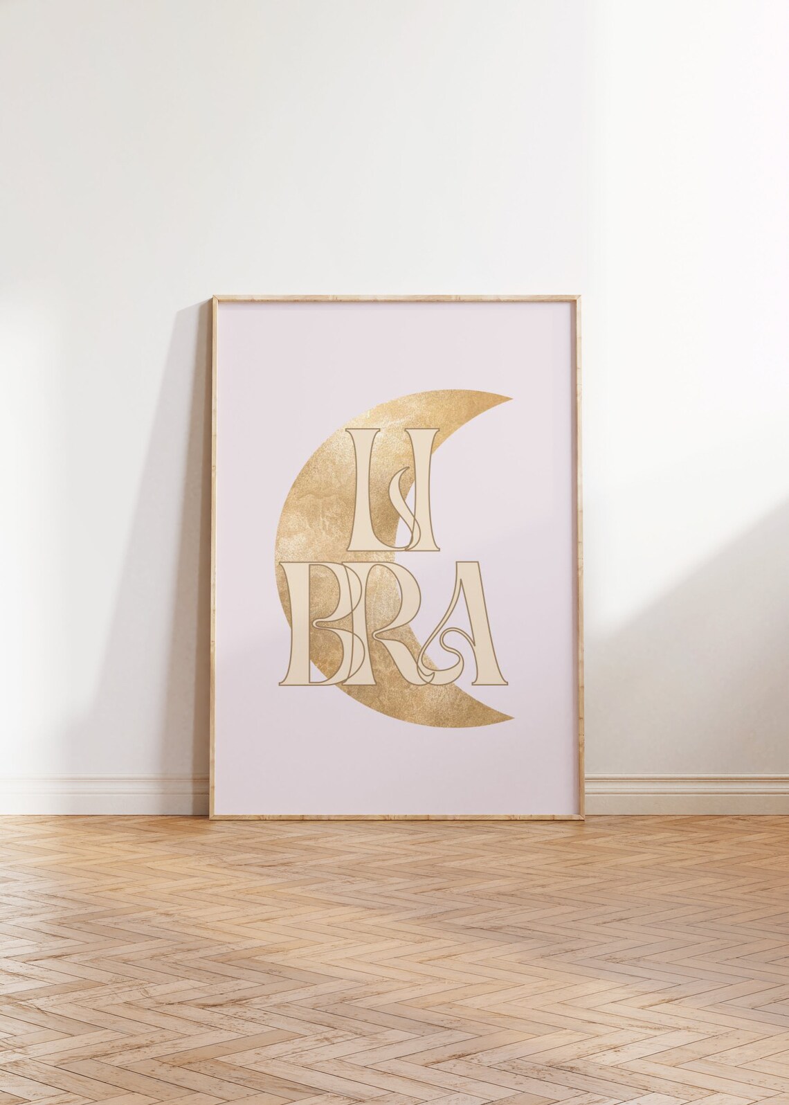 Libra Gold Crescent Moon Art Nouveau Blush Pink Zodiac Typography Poster - Image 3