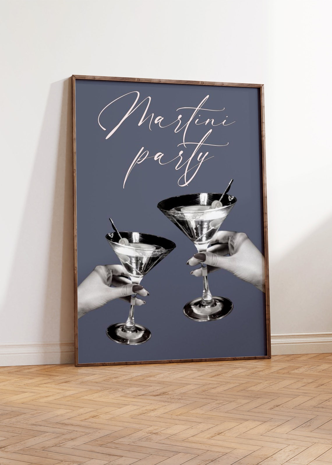 Martini Party Quote Navy Elegant Bar Cart Cocktail Chic Wall Art - Image 3