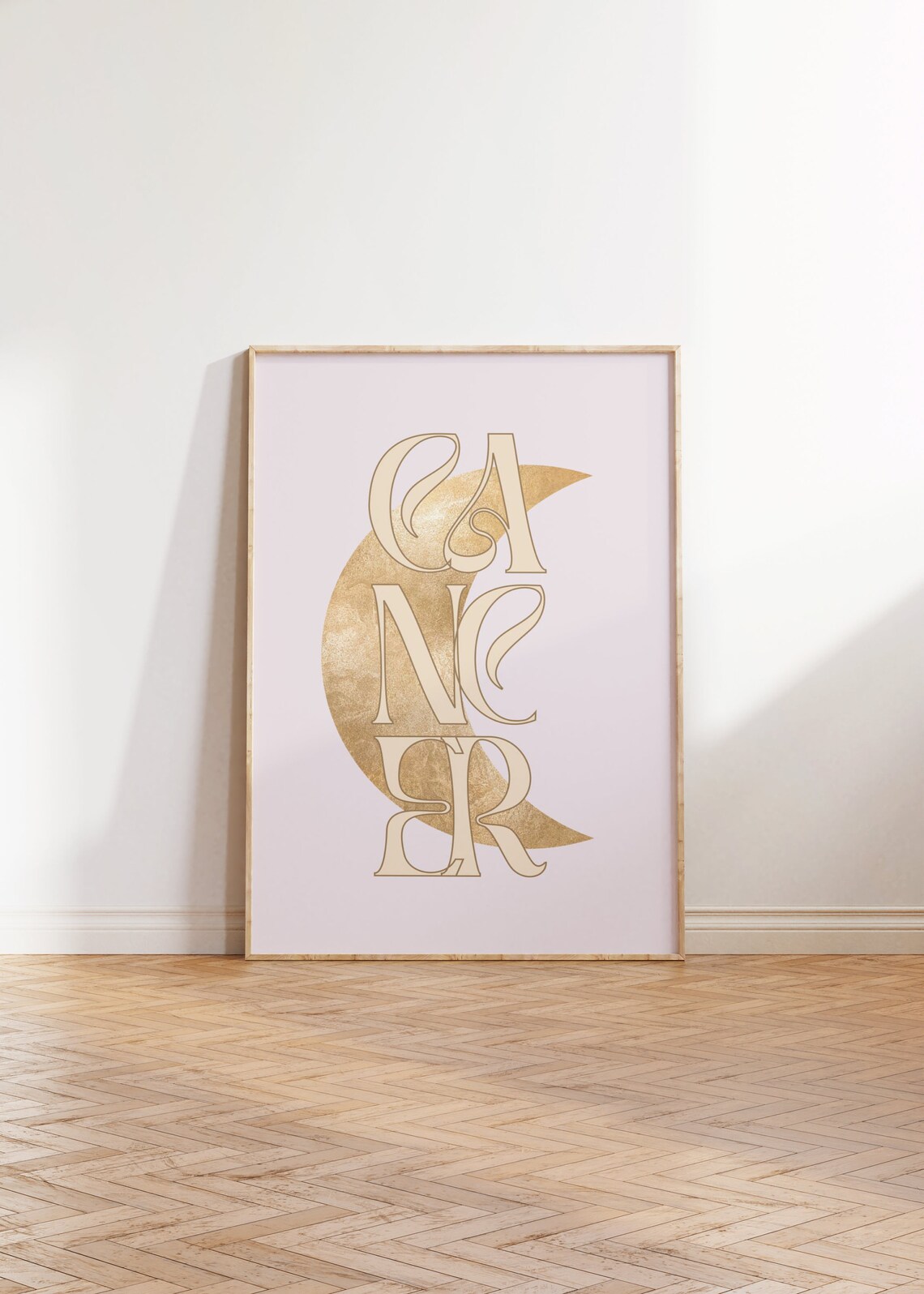 Cancer Gold Crescent Moon Art Nouveau Blush Pink Zodiac Typography Poster - Image 3