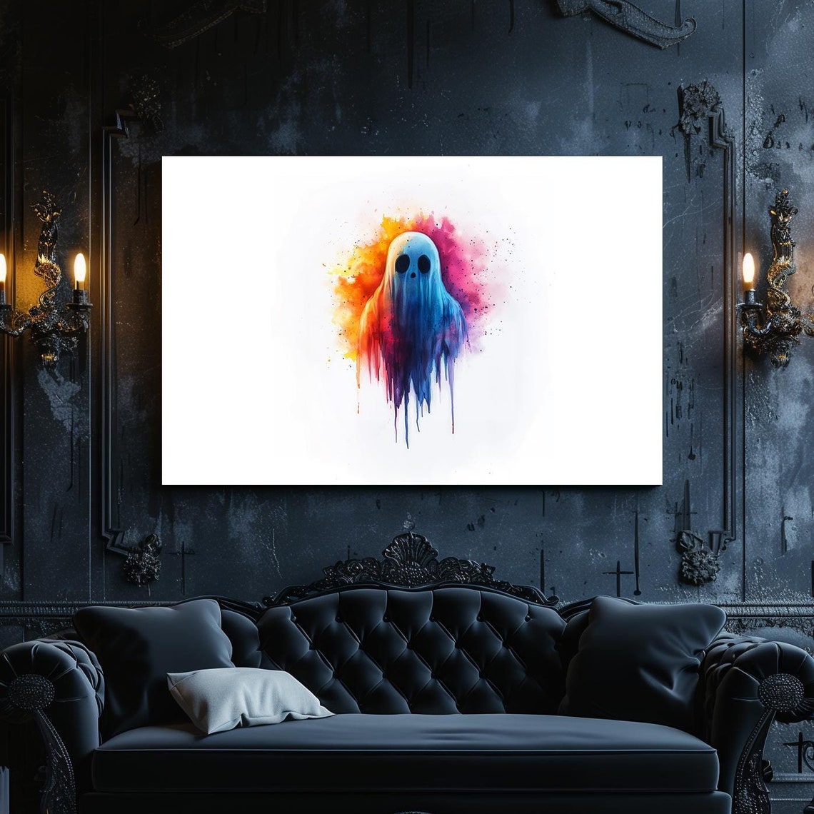 Cute Watercolor Ghost with Fiery Rainbow Drip Halloween Poster