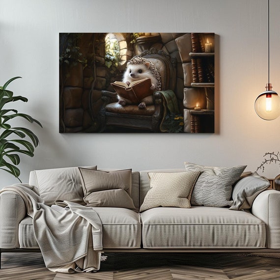 Reading Hedgehog Maximalist Eclectic Victorian Print Bold Altered Animal Portrait Fantasy Fun Colorful Renaissance Rustic Art