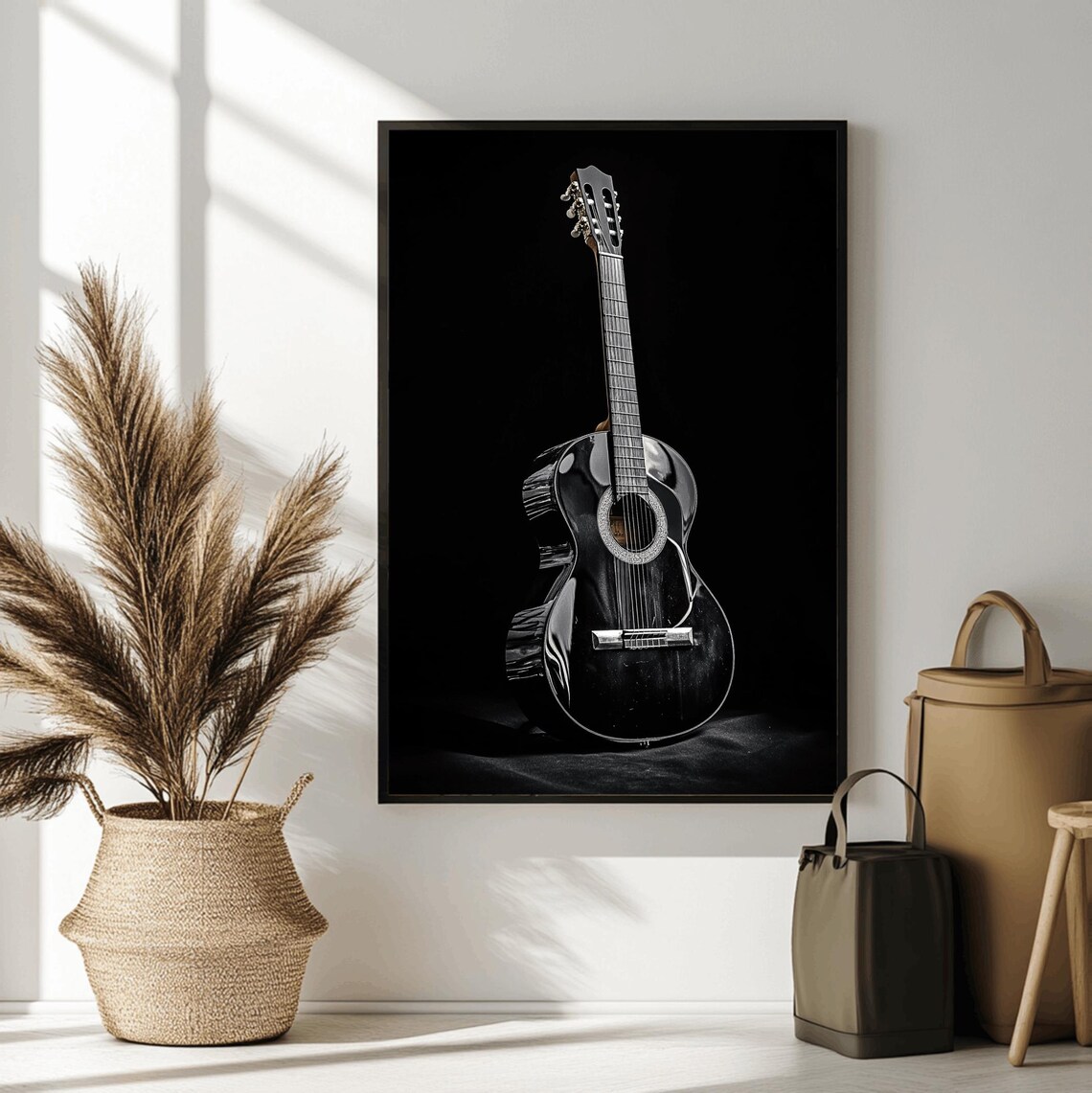Black Acoustic Guitar Studio Portrait on Dark Background Music Poster - Image 2