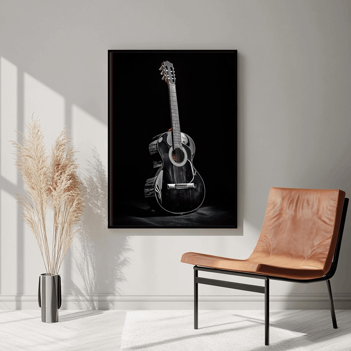 Black Acoustic Guitar Studio Portrait on Dark Background Music Poster - Image 3