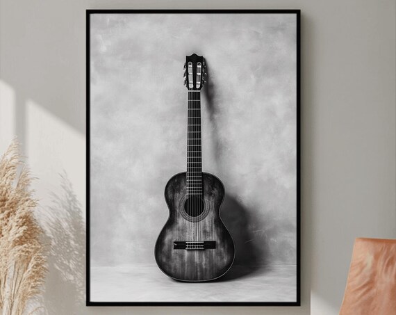 Acoustic Guitar Against White Textured Wall Minimal Music Poster