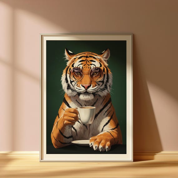 Coffee Break Tiger Art Print Funny Jungle Animal Decor