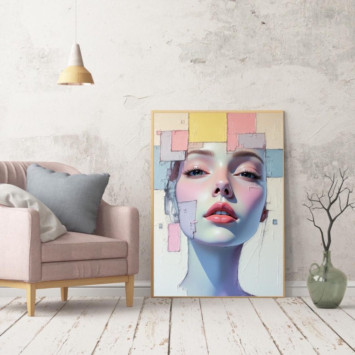 Ethereal Pastel Abstract Woman Portrait Colorful Modern Poster