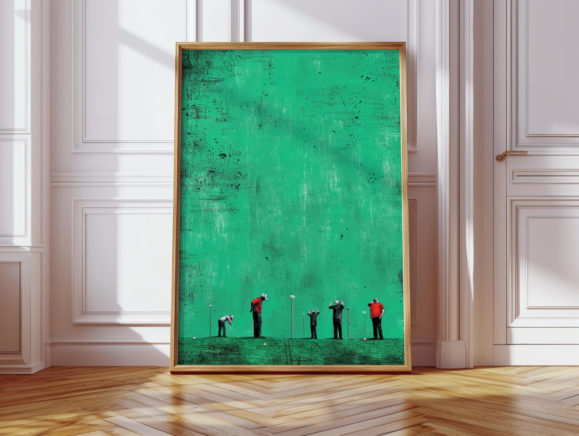 Funny Golf Dad Minimalist Tiny Golfers Green Course Art Poster