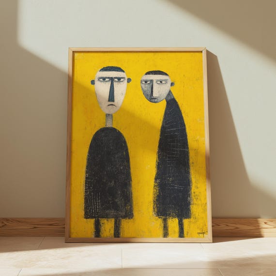 Abstract Sad People Art Print Moody Yellow Expressionism
