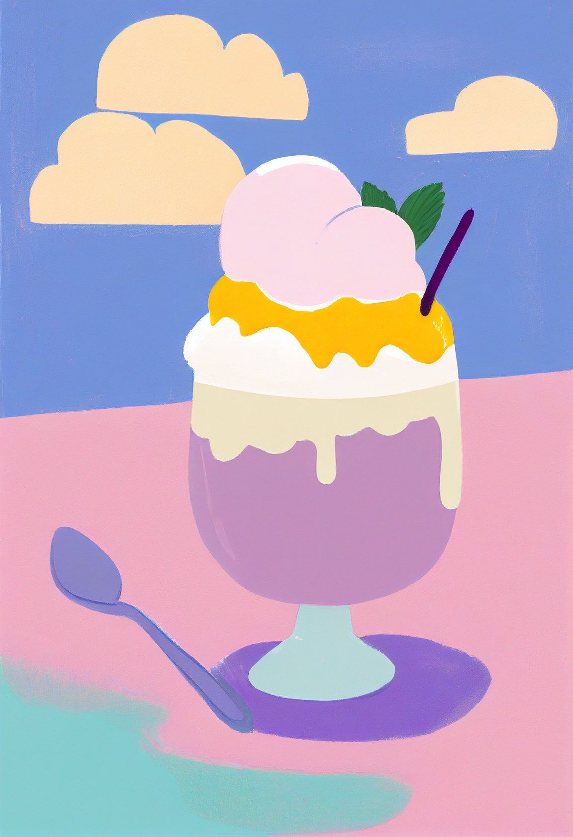 Pastel Ice Cream Sundae In Glass Against Dreamy Sky Art Poster - Image 2
