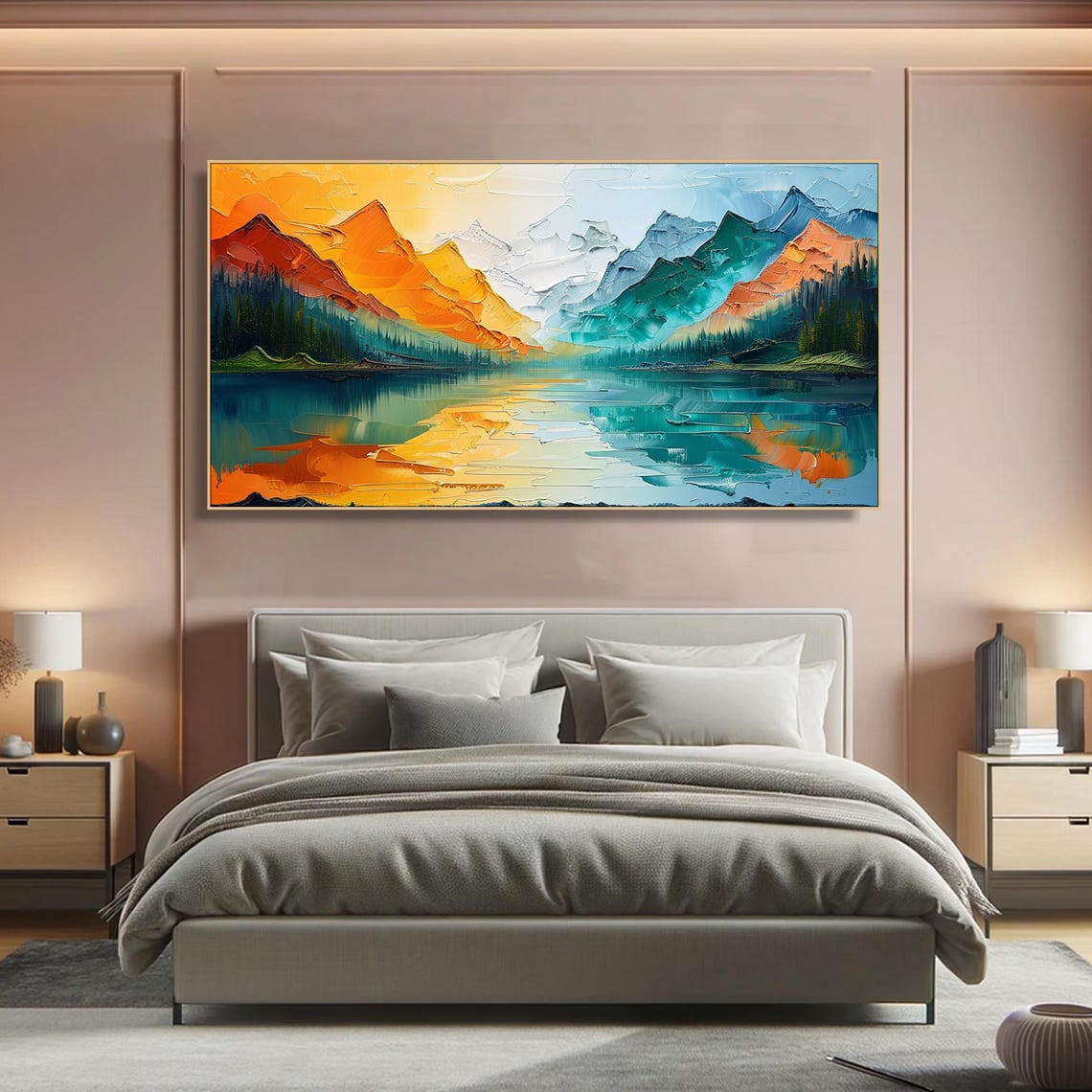 Sunset Mountain Lake Golden Peaks Mirror Reflection Landscape Poster - Image 3