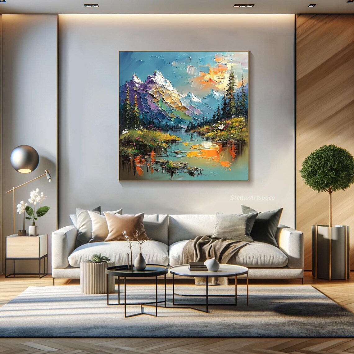 Abstract Mountain Landscape Oil Painting Art Print - Image 4