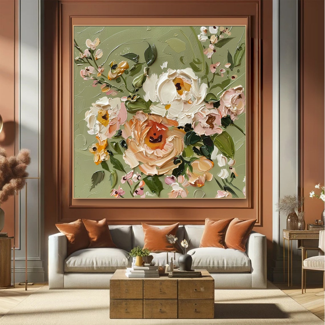 White Peony Bloom Impasto Oil Painting Neutral Floral Botanical Poster - Image 2