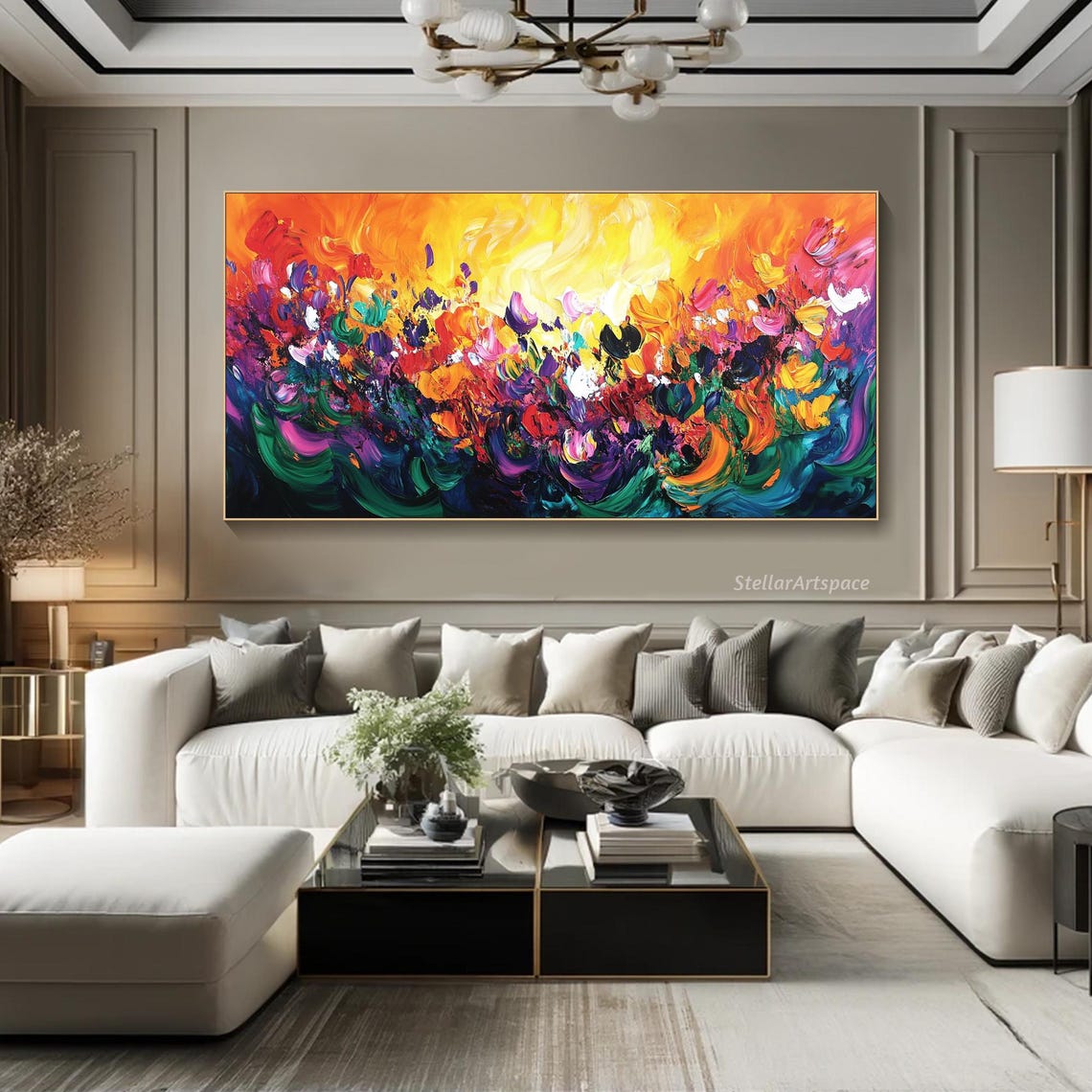 Fiery Flower Bloom Explosion Orange Red Pink Impasto Art Print - Image 6