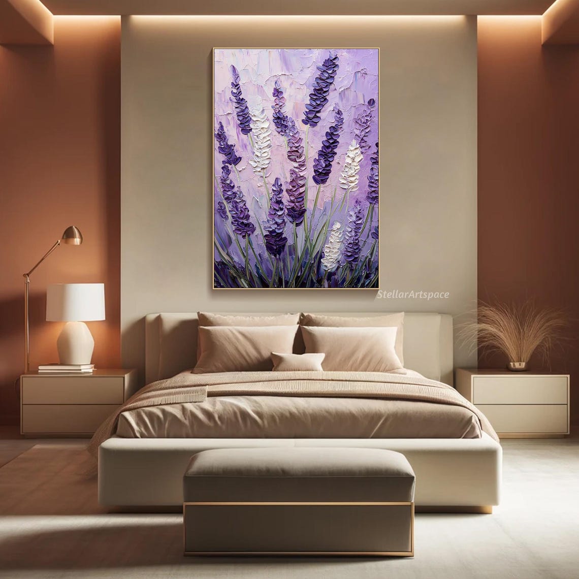 Lavender Field Purple White Blooms Impasto Textured Floral Poster - Image 4
