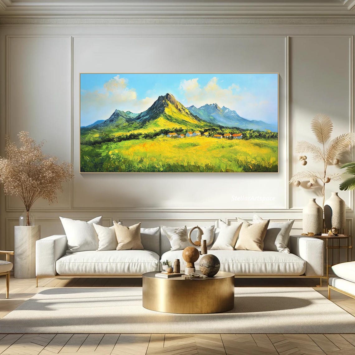 Original Mountain Painting On 3d Green Fields Textured Wall Art Peaceful Valley Painting Modern Rustic Decor Large Living Room Art - Image 5
