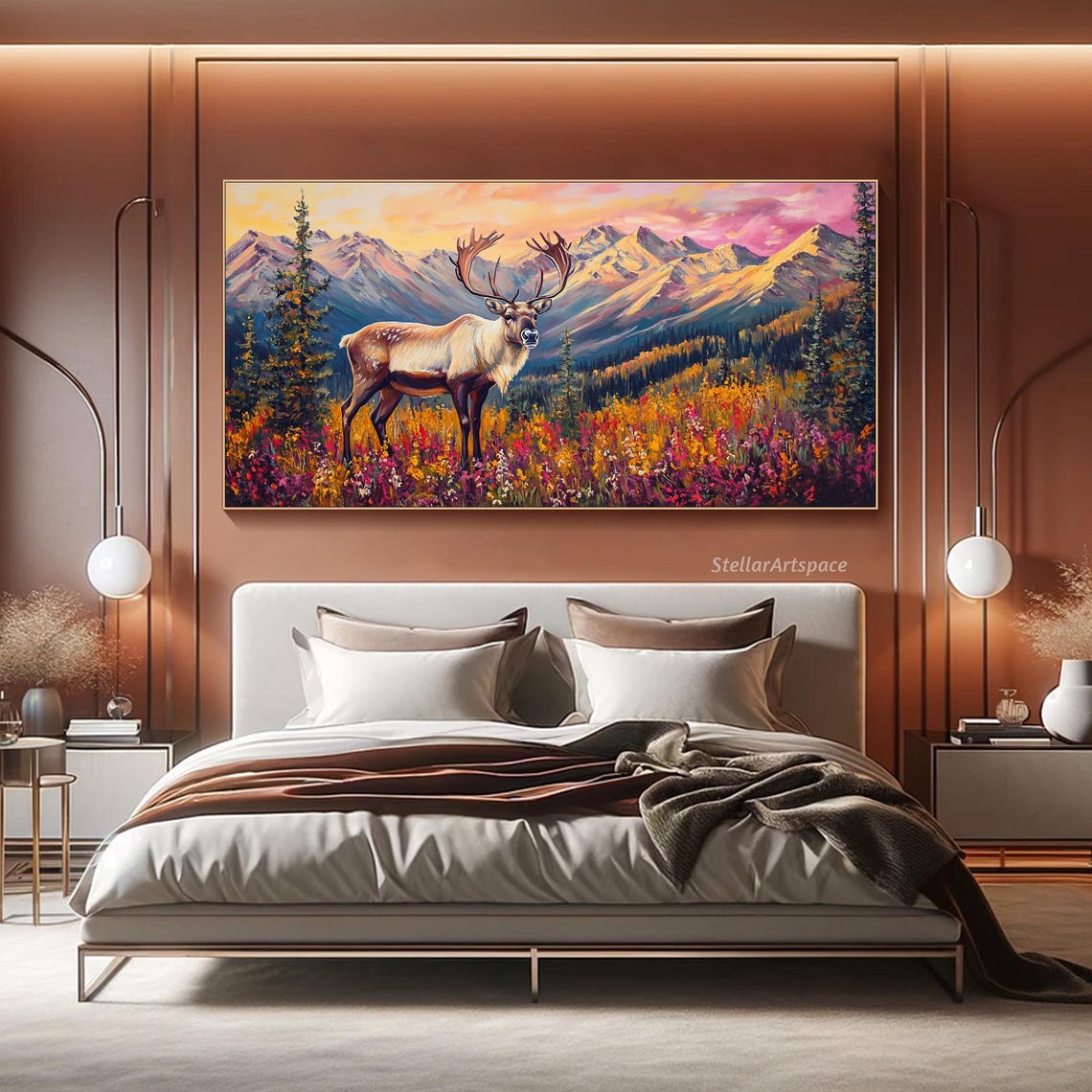 Majestic Elk In Autumn Wildflower Mountain Meadow Wildlife Art Poster - Image 2