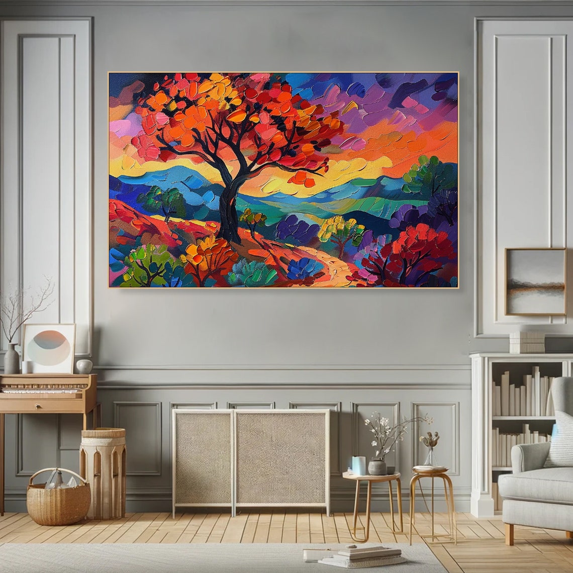 Rainbow Tree Vibrant Autumn Landscape Dreamy Impasto Nature Poster - Image 2