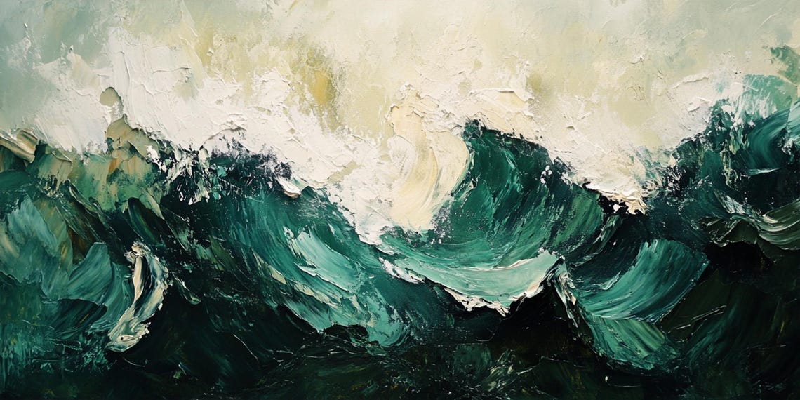 Dark Emerald Ocean Waves White Foam Moody Textured Seascape Poster - Image 4