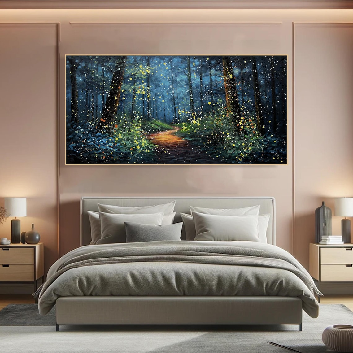 Fireflies In Forest, Custom Oil Painting Art Print - Image 2