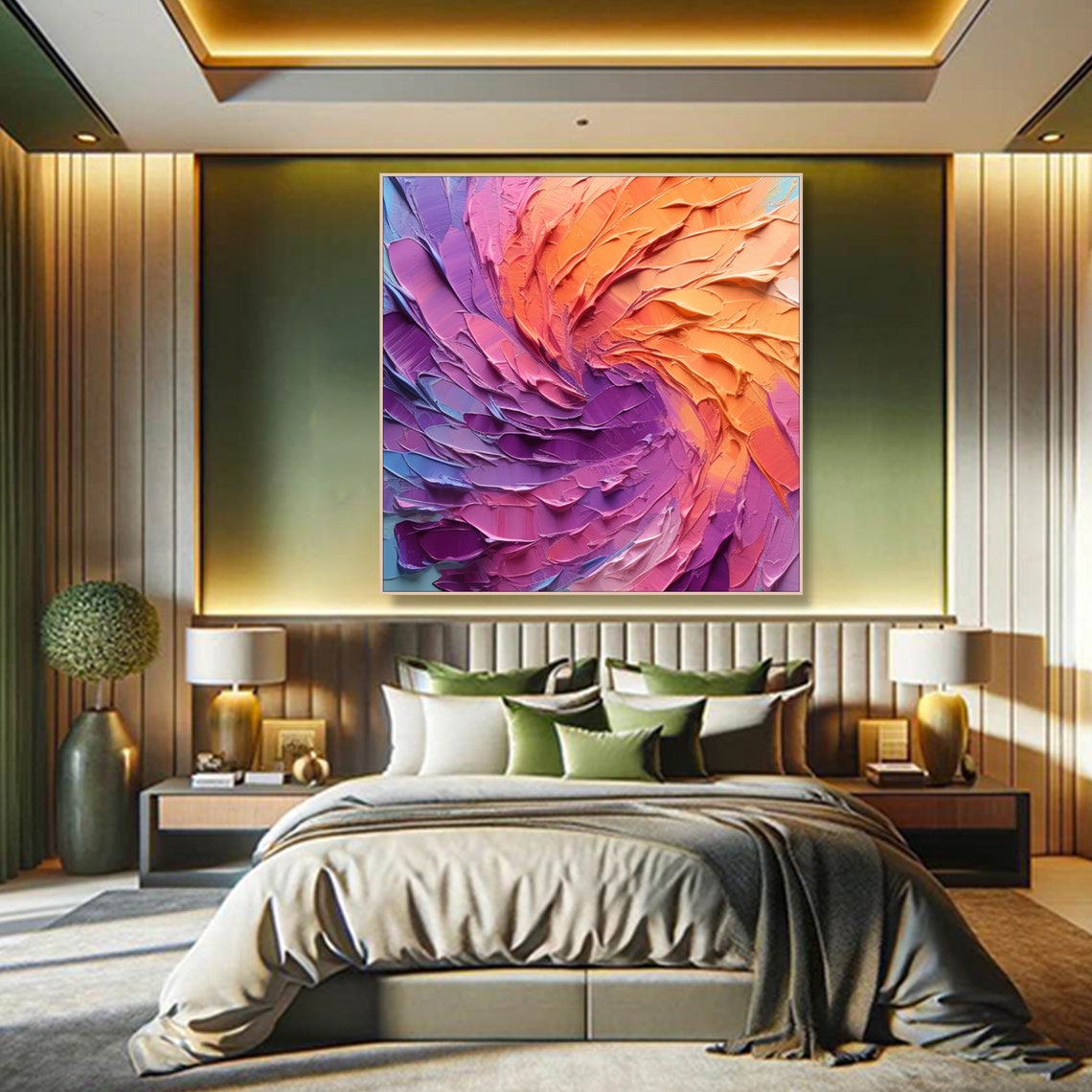 Purple Orange Petal Swirl Abstract Textured Impasto Floral Poster - Image 2
