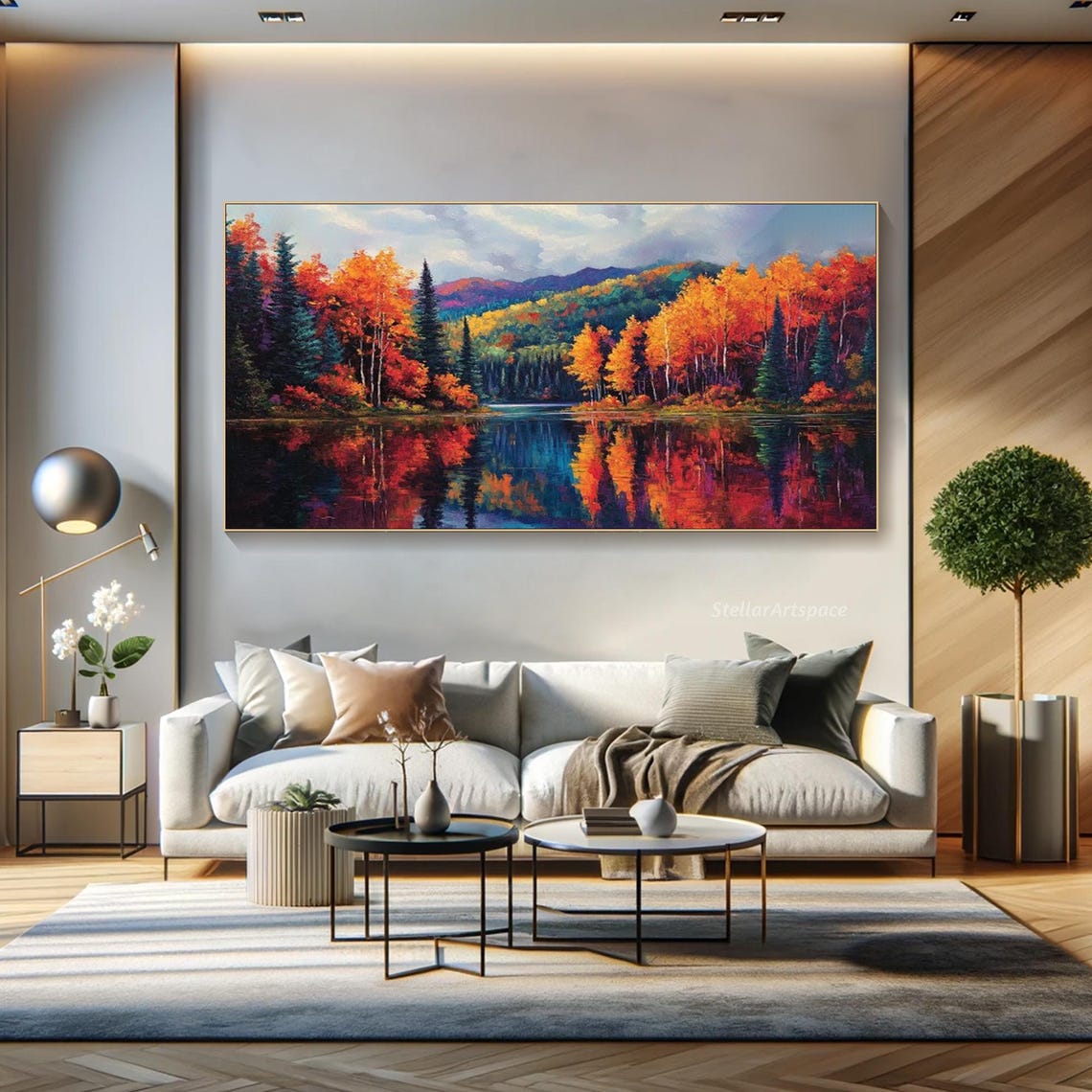 Autumn Forest Lake Mirror Reflection Fiery Orange Trees Art Poster - Image 6
